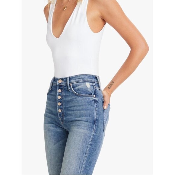 💕MOTHER💕 The Pixie Dazzler Ankle Fray Jeans Popism Button Fly High Rise 32 NWT - Picture 7 of 16